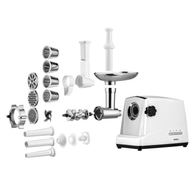 М'ясорубка Ardesto MGA-2300J, White/Silver, 1750Вт, 3 диски, 2кг/хв, соковижималка для томатів та ягід, тертка/шатківниця, насадки домашніх ковбасок та кеббе, для картоплі, реверс