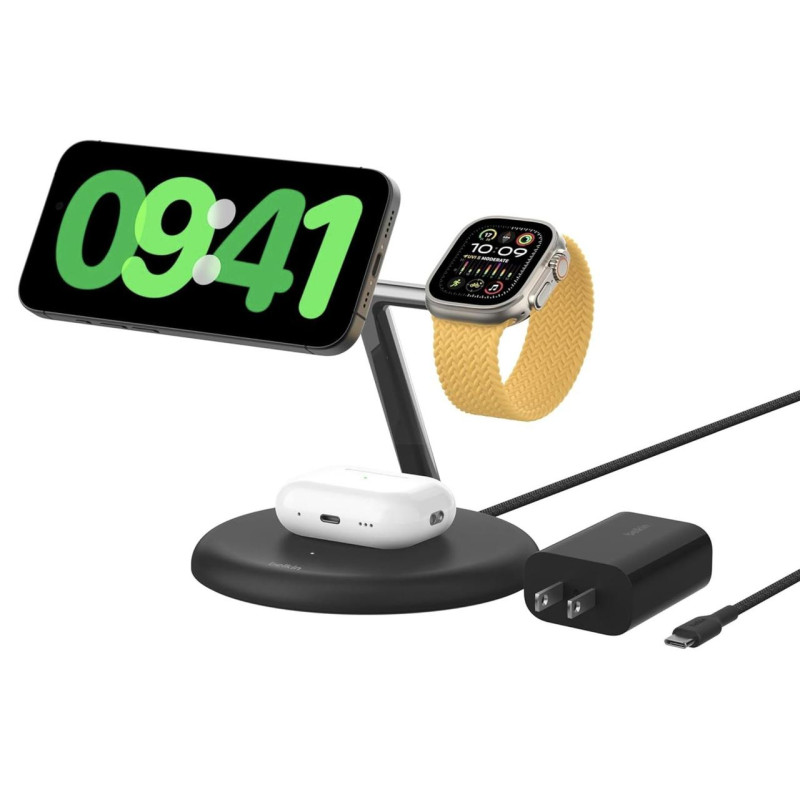 Док-станція Belkin BoostCharge Pro 3-in-1 Magnetic Stand Qi2 Black (WIZ023ttBK)