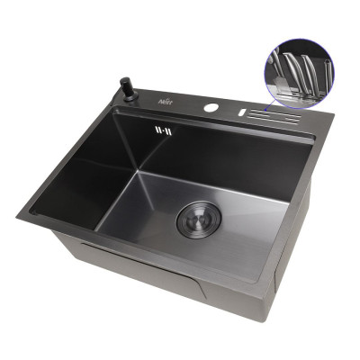 Мийка для кухні чорна з нержавійки з PVD покриттям багатофункціональна Nett NB-5747