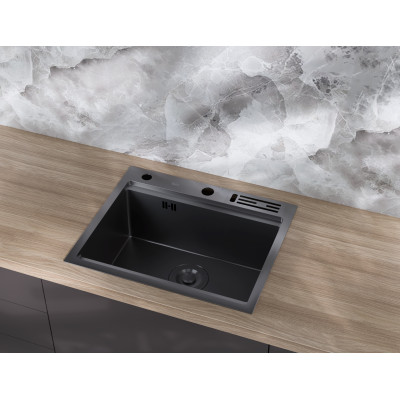 Мийка для кухні чорна з нержавійки з PVD покриттям багатофункціональна Nett NB-5747