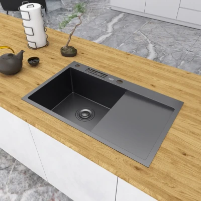 Чорна кухонна мийка з правим крилом нержавійка 1.5 мм Nett NB-7848(R)