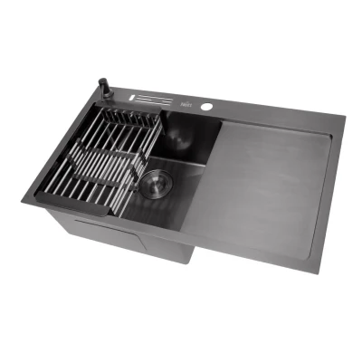 Чорна кухонна мийка з правим крилом нержавійка 1.5 мм Nett NB-7848(R)
