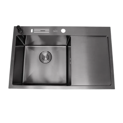 Чорна кухонна мийка з правим крилом нержавійка 1.5 мм Nett NB-7848(R)