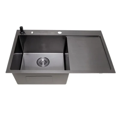 Чорна кухонна мийка з правим крилом нержавійка 1.5 мм Nett NB-7848(R)