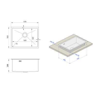 Мийка під стільницю з нержавійки кухонна станція Nett NS-5742U