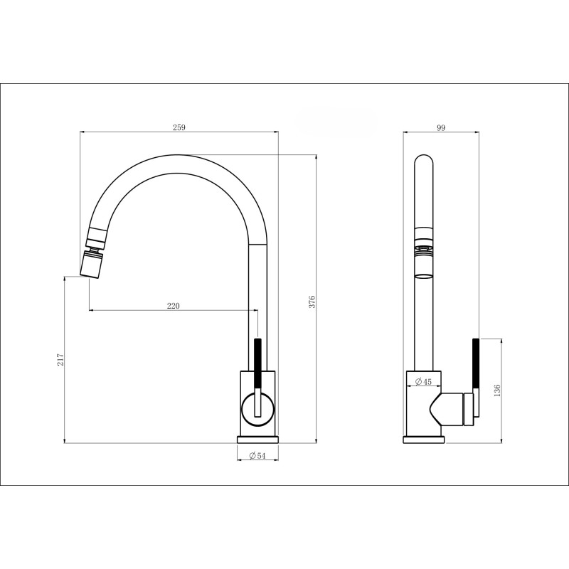 Графітовий змішувач на кухню з PVD покриттям Nett EGr-22