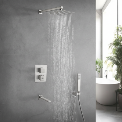 Душова система з термостатом прихованого монтажу та нижнім виливом Nett TSS-521