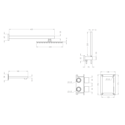 Золота душова система прихованого монтажу з термостатом Nett TSG-473