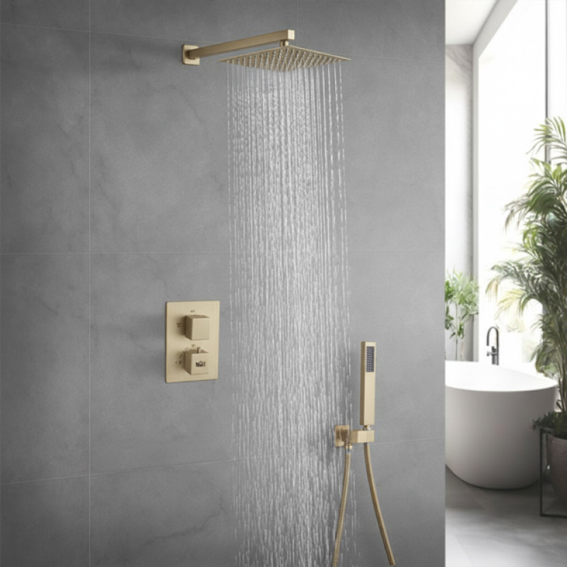 Золота душова система прихованого монтажу з термостатом Nett TSG-473