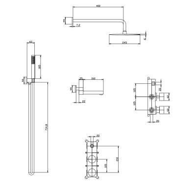Душова система внутрішнього монтажу чорна Nett TSB-77