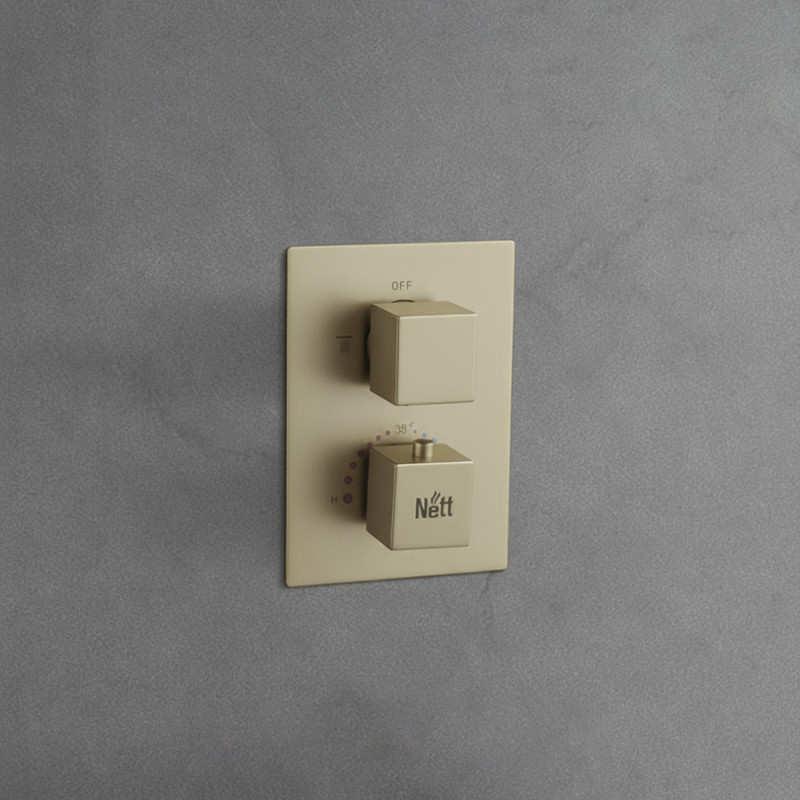 Золота душова система прихованого монтажу з термостатом Nett TSG-473