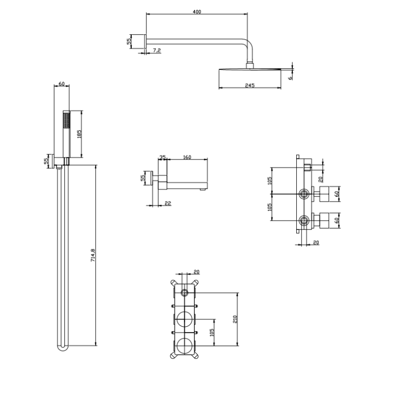 Душова система внутрішнього монтажу хром Nett TSH-77