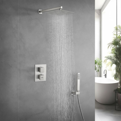 Душова система з термостатом прихованого монтажу нікель Nett TSS-473