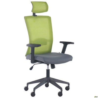 Кресло Uran Black HR сиденье Нест-08 серая/спинка Сетка SL-06 салатовая