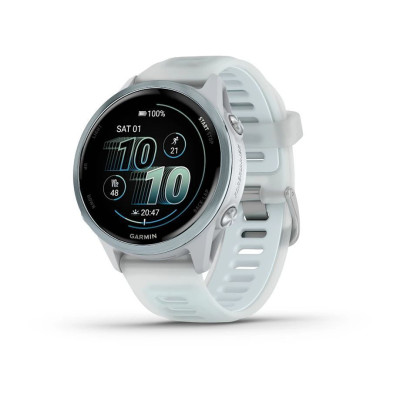 Смарт-часи Garmin Forerunner 570 (42 мм), алюмінієвий безель небесно-блакитного кольору з біло-блакитним ремінцем.