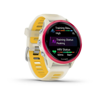Смарт-часи Garmin Forerunner 570 (42 мм), малиновий алюмінієвий безель з ремінцем кольору слонової кістки/манго