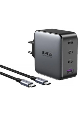 Мережевий зарядний пристрій Ugreen CD226/40747 1xUSB-A 3xUSB-C QC4.0 100W GaN Tech Fast Black