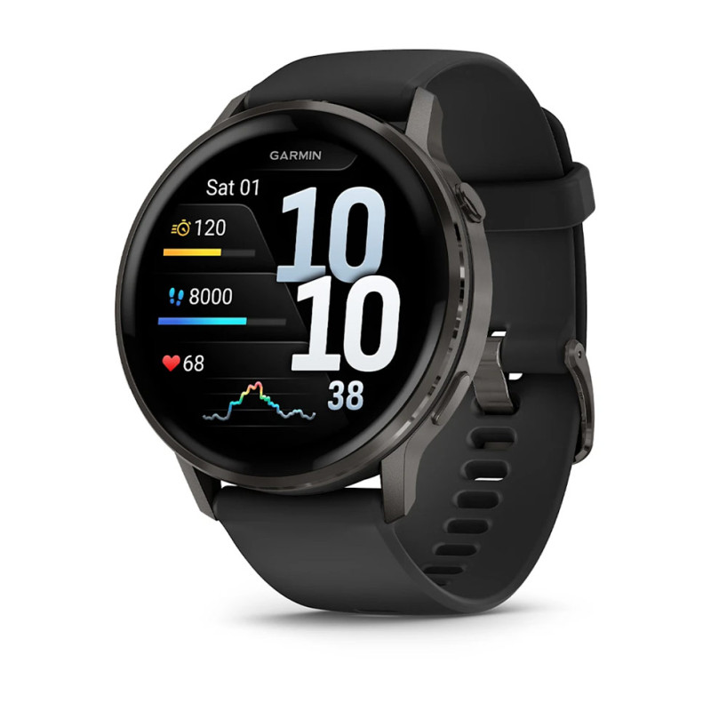 Смарт-годинник Garmin Venu 4 45 мм Slate з чорним силіконовим ремінцем