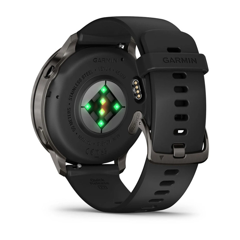 Смарт-годинник Garmin Venu 4 45 мм Slate з чорним силіконовим ремінцем