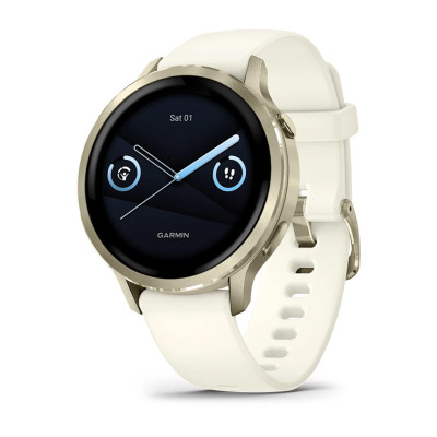 Смарт-годинник Garmin Venu 4 41 мм Lunar Gold з бежевим силіконовим ремінцем