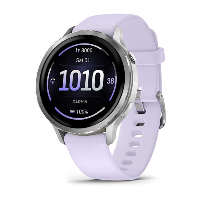 Смарт-годинник Garmin Venu 4 41 мм Silver з барвінковим силіконовим ремінцем