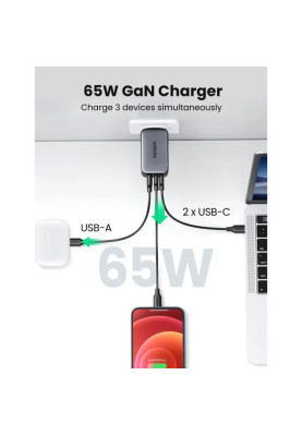 Мережевий зарядний пристрій UGREEN CD244 10335 GaN X 65W QC4.0 PD3.0 Black