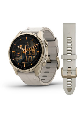 Смарт-годинник Garmin Fenix 8 43 мм AMOLED Сапфір Туманно-сірий/М'яке золото з шкіряним ремінцем QuickFit 20 мм