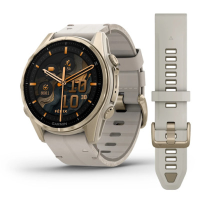 Смарт-годинник Garmin Fenix 8 43 мм AMOLED Сапфір Туманно-сірий/М'яке золото з шкіряним ремінцем QuickFit 20 мм