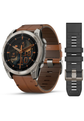 Смарт-годинник Garmin Fenix 8 51 мм AMOLED Сапфір Графіт/Карбоновий DLC Титан з шкіряним ремінцем QuickFit 26 мм
