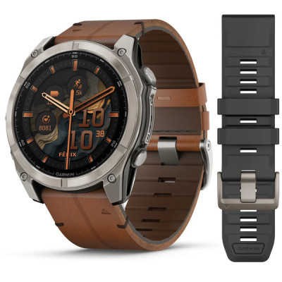 Смарт-годинник Garmin Fenix 8 51 мм AMOLED Сапфір Графіт/Карбоновий DLC Титан з шкіряним ремінцем QuickFit 26 мм