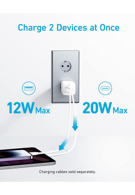 Мережевий зарядний пристрій Anker PowerPort 323 U+C 33W Dual-Port White