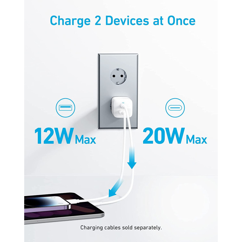 Мережевий зарядний пристрій Anker PowerPort 323 U+C 33W Dual-Port White