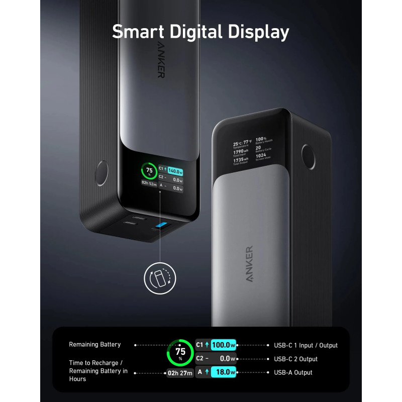 Зовнішній портативний акумулятор Anker 737 Powercore 24000mAh 140W Black