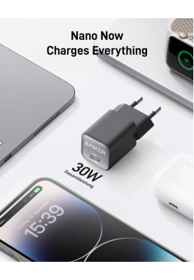 Мережевий зарядний пристрій Anker PowerPort 511 Nano III GaN 30W Super Fast Charging 1xUSB-C PIQ3.0 Phantom Black