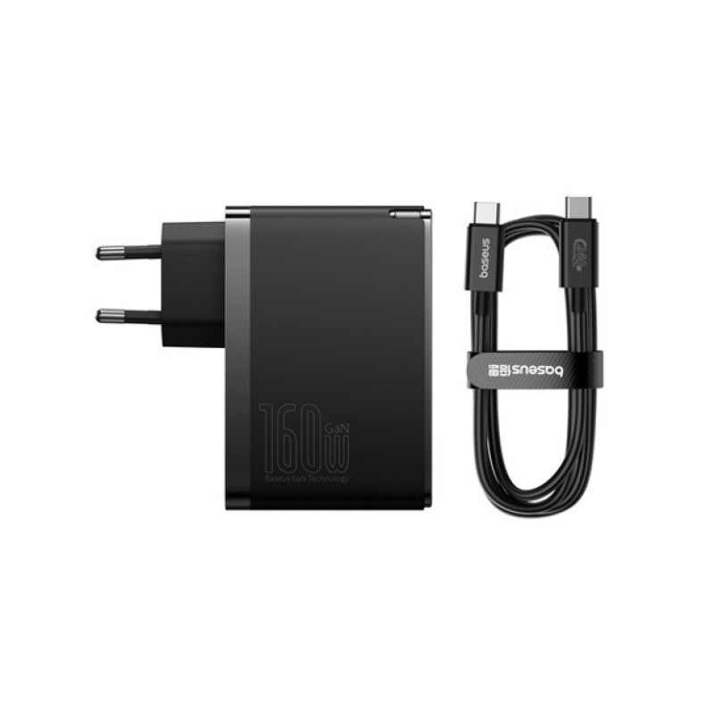 Зарядний пристрій блок та кабель Baseus GaN 5 Pro 160W 1U+2C чорний
