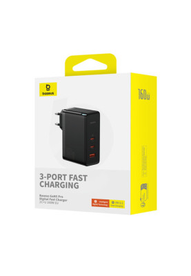 Зарядний пристрій блок та кабель Baseus GaN 5 Pro 160W 1U+2C чорний
