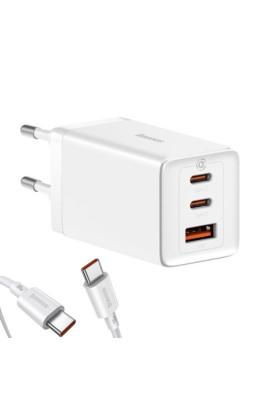 Зарядний пристрій Baseus GaN5 Pro Fast Charger 2C+U 65W White w/Type-C to Type-C