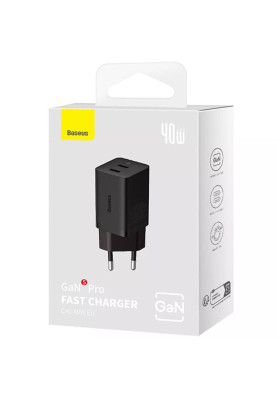 Зарядний пристрій Baseus GaN5 Pro 40W Type-C + Type-C Black