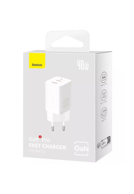 Зарядний пристрій Baseus GaN5 Pro 40W Type-C + Type-C White