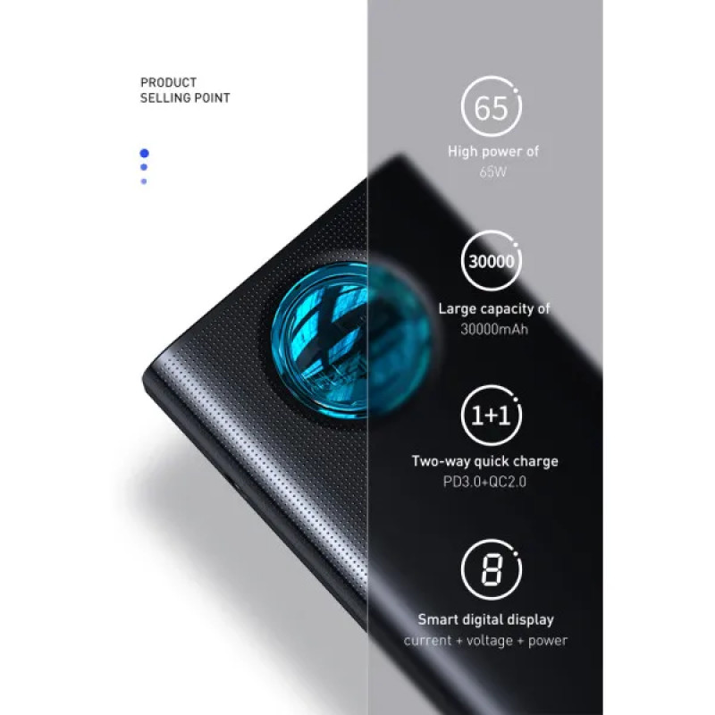 Зовнішній портативний акумулятор Baseus Amblight Digital Display Quick Charge 30000mAh Black 65W