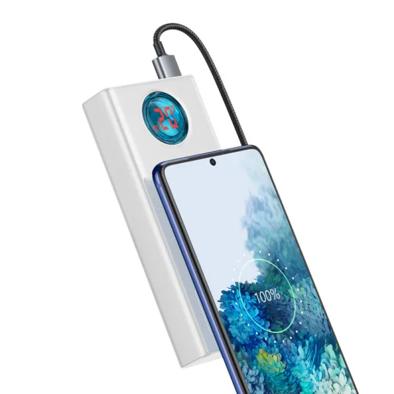 Зовнішній портативний акумулятор Baseus Amblight Digital Display 30000mAh White 65W