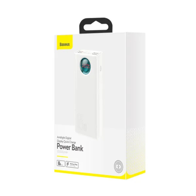 Зовнішній портативний акумулятор Baseus Amblight Digital Display 30000mAh White 65W