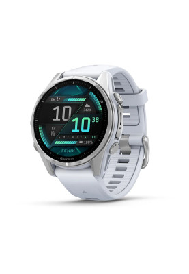 Смарт-годинник Garmin Fenix 8 43 мм AMOLED Срібний з білим силіконовим ремінцем