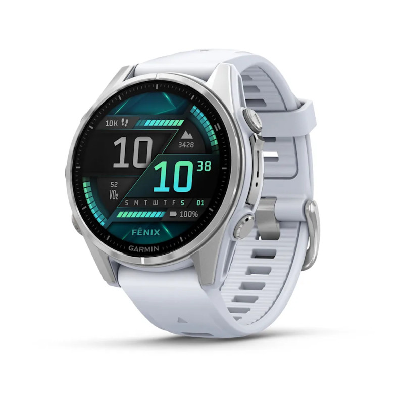 Смарт-годинник Garmin Fenix 8 43 мм AMOLED Срібний з білим силіконовим ремінцем