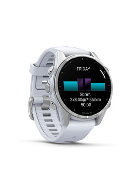 Смарт-годинник Garmin Fenix 8 43 мм AMOLED Срібний з білим силіконовим ремінцем