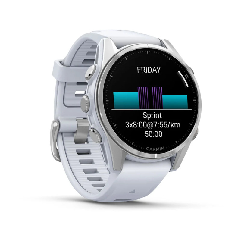 Смарт-годинник Garmin Fenix 8 43 мм AMOLED Срібний з білим силіконовим ремінцем