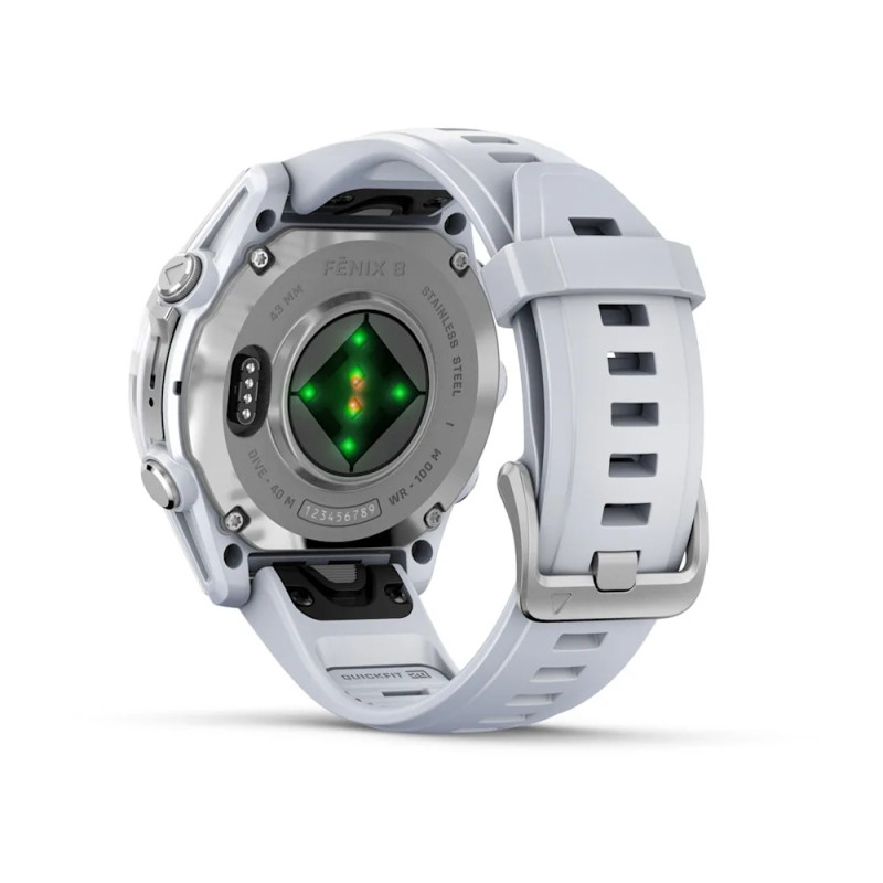 Смарт-годинник Garmin Fenix 8 43 мм AMOLED Срібний з білим силіконовим ремінцем