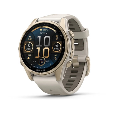Смарт-часи Garmin Fenix 8 43 мм AMOLED Сапфір Туманно-сірий/М'яке золото з силіконовим ремінцем QuickFit 20 мм
