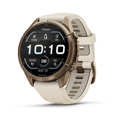 Смарт-годинник Garmin Fenix 9 Pro 43 мм AMOLED Титан «осіннє золото» з кремовим/французьким сірим силіконовим ремінцем