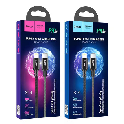 Кабель USB Hoco X14 Black Double Speed PD 20W Type-C to Lightning 1m